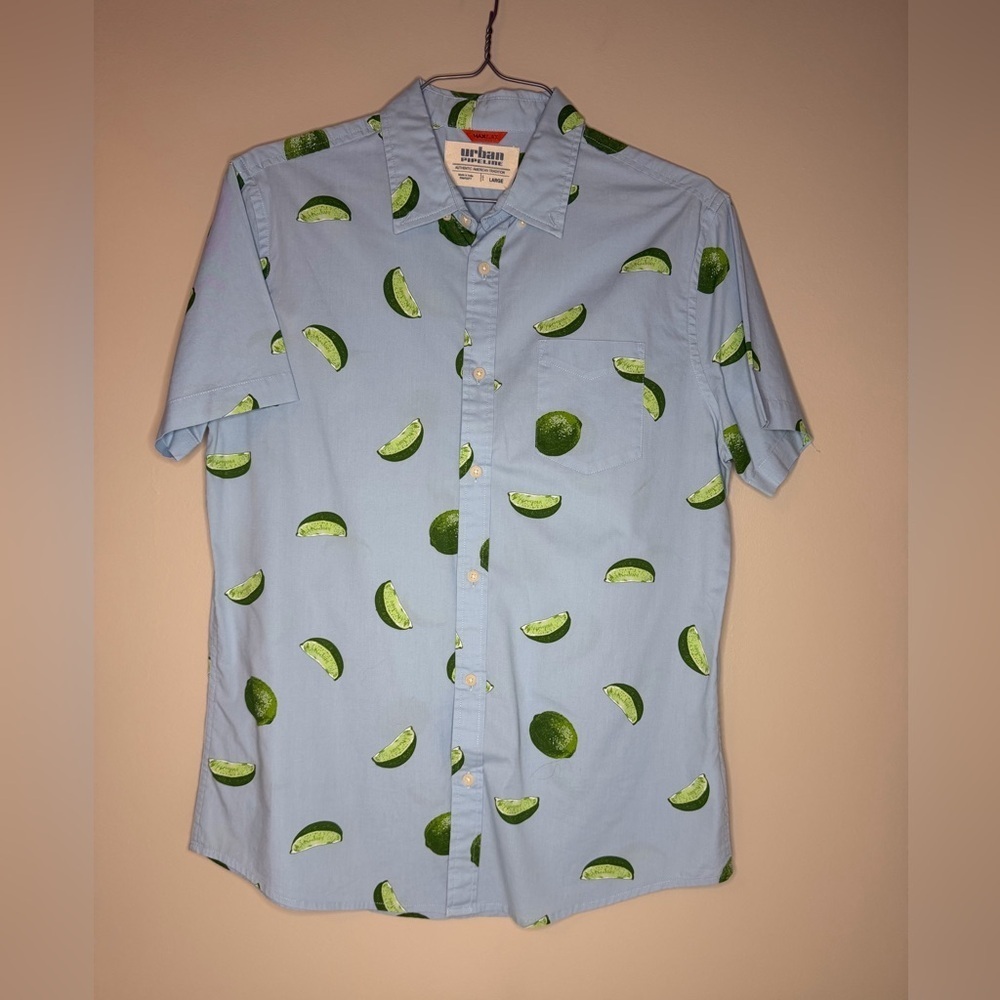Urban Pipeline Light Blue Shirt with Green Lime Pattern